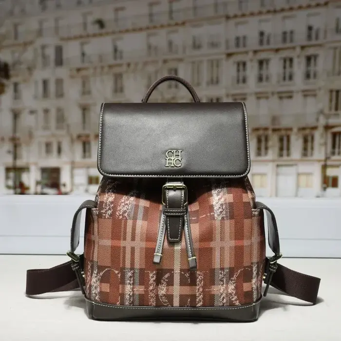 CH nouvelles femmes sac à dos motif à carreaux noir rouge couleur bloc dames sac boucle détail décon
