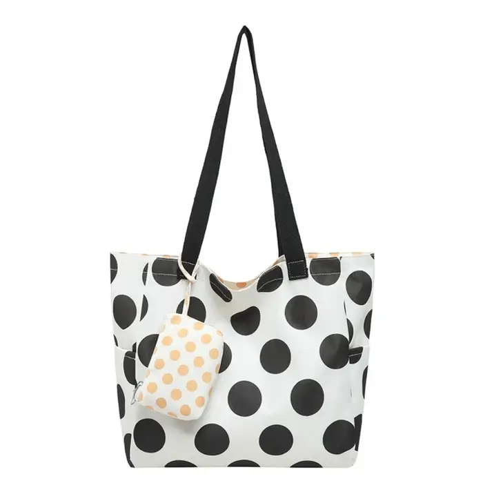 Sac fourre-tout double face en nylon à pois grande capacité avec fermeture éclair et lacets, léger, 