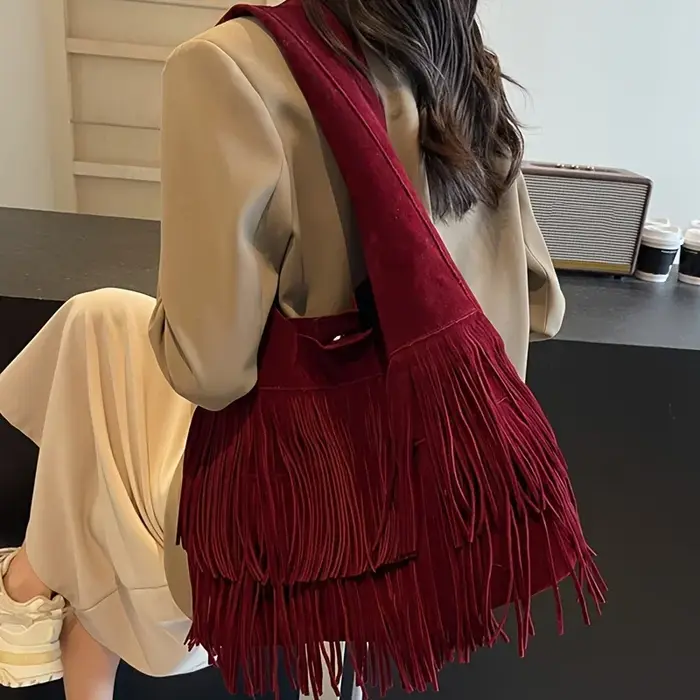 Sac fourre-tout à franges pour femme Perfect Lily avec fermeture et détails festonnés