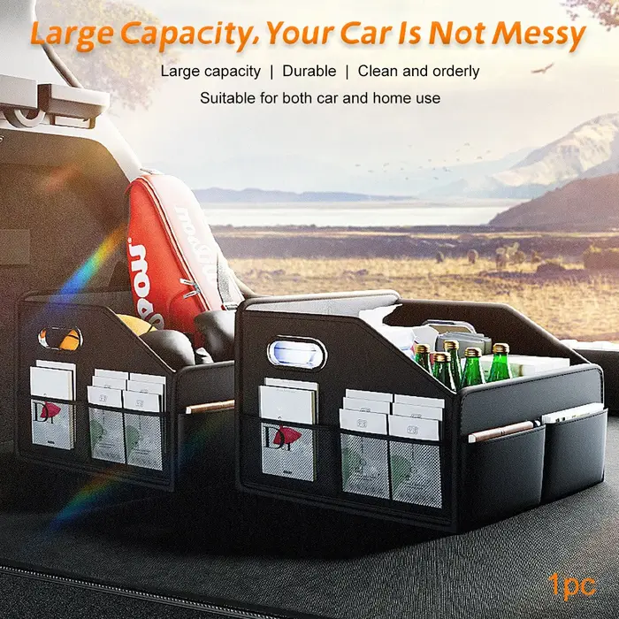 Organisateur de rangement pliable – Boîte fourre-tout en cuir PU pour coffre de voiture