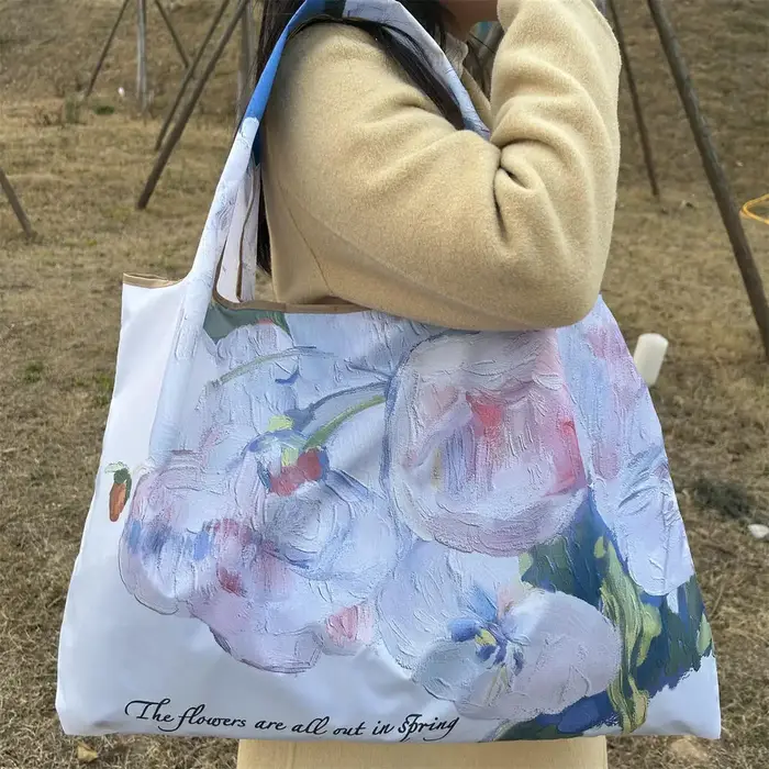 Sac à main léger brodé à fleurs, sac de shopping en toile, fleur d'inspiration Vintage pour femmes e