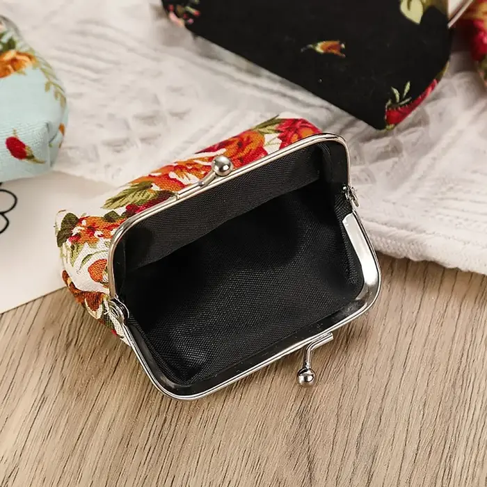 Mini porte-monnaie floral avec clip à bouche en fer