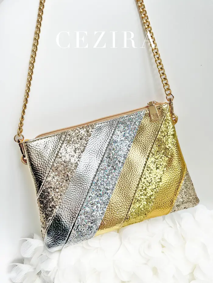 Pochette de luxe en cuir PU métallique Y2K pour femmes