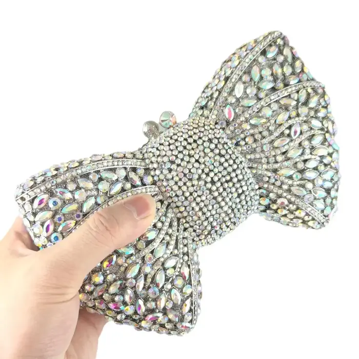 Boutique De FGG argent Bow strass pochette pour femmes sac à main De soirée et sac