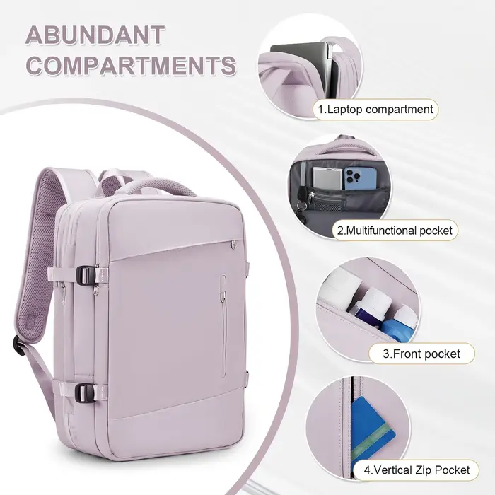 Sac à dos de voyage antivol extensible pour femme avec compartiment principal extensible (180 ° ), C