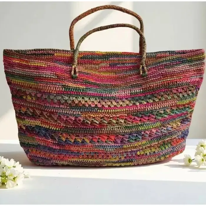 Sac seau en raphia naturel au crochet pour femme