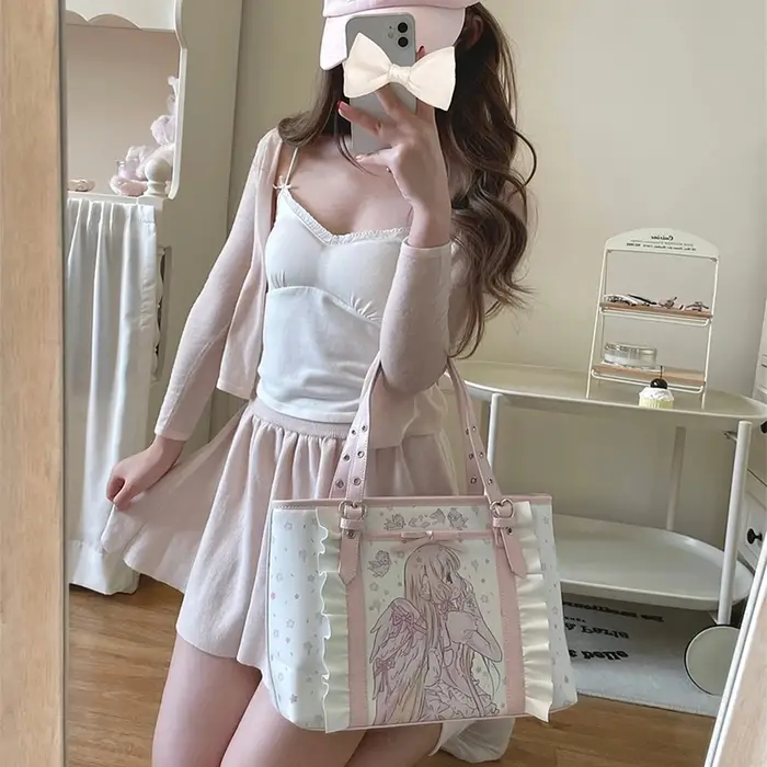 Sac fourre-tout rose en cuir PU pour femme