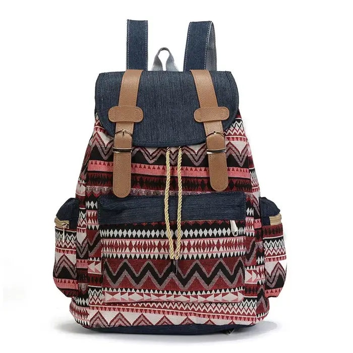 Femmes impression nationale sac à dos toile sacs d'école pour adolescents sac à bandoulière week-end voyage sac à dos Denim Mochilas Femininas