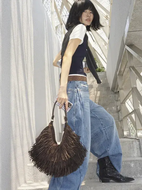 Sac fourre-tout bohème vintage à franges