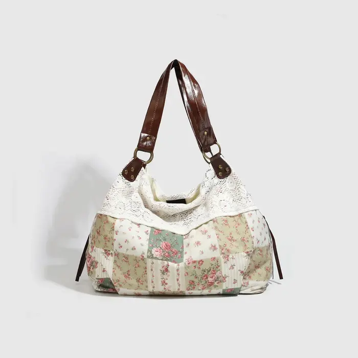 Sac à bandoulière bohème, sac à main Mori Girl Fairycore pour femmes, sac à main en Patchwork Floral