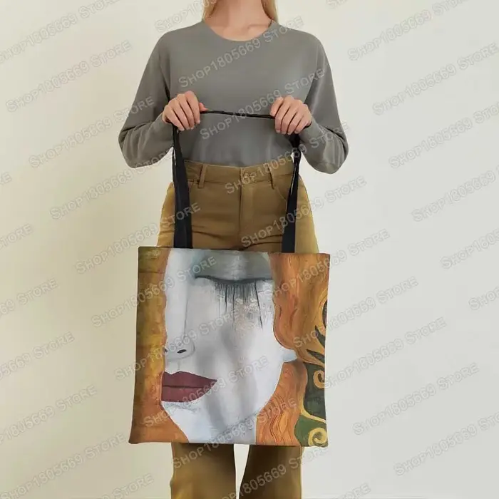 Vintage peinture baiser/poil d'eau fourre-tout femmes sac à main Monet/Gustav Klimt toile sac à band