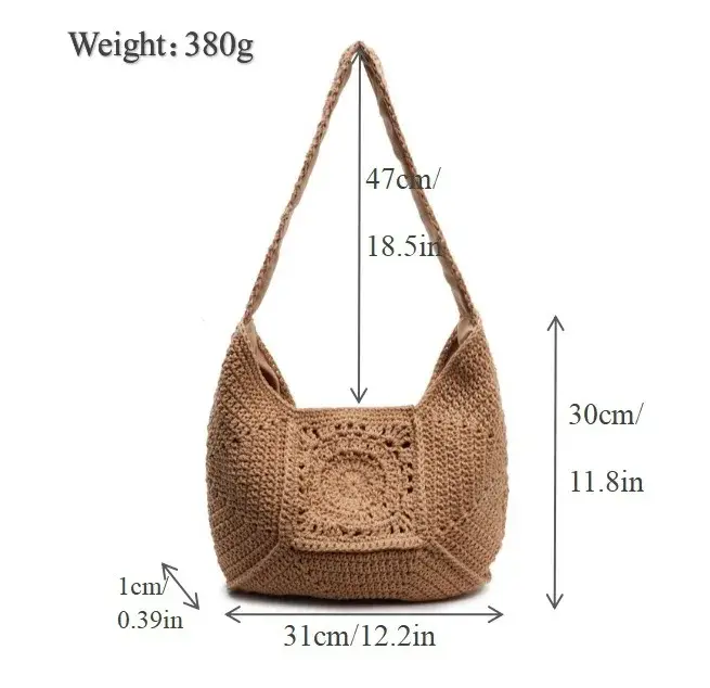 Sac fourre-tout tendance rétro en coton tricoté à la main