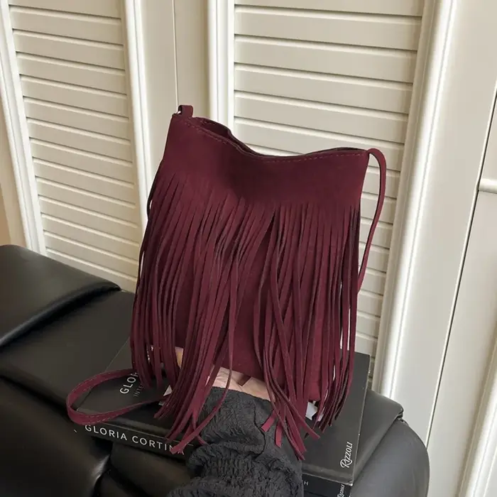 Sac bandoulière rétro à franges grande capacité style vintage bohème, sacoche messager à franges