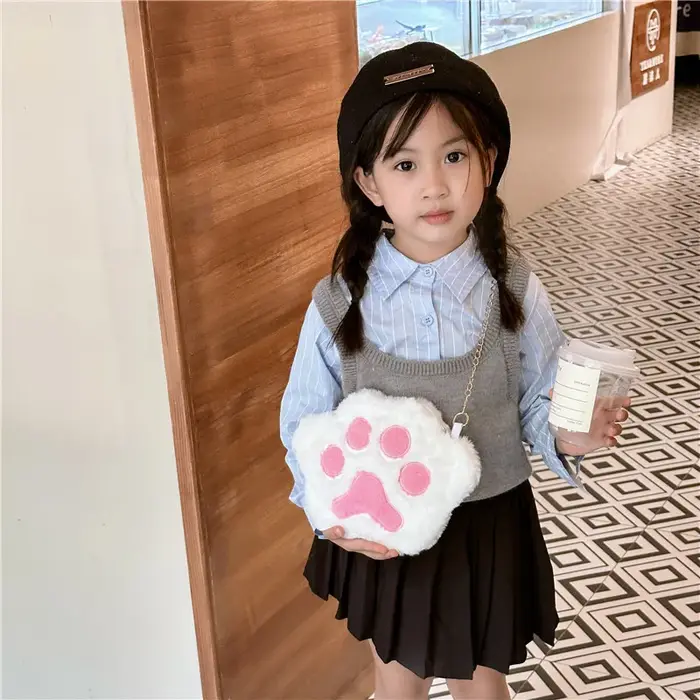 Sac à bandoulière en peluche pour fille, motif dessin animé, avec griffes de chat mignonnes, sac à m