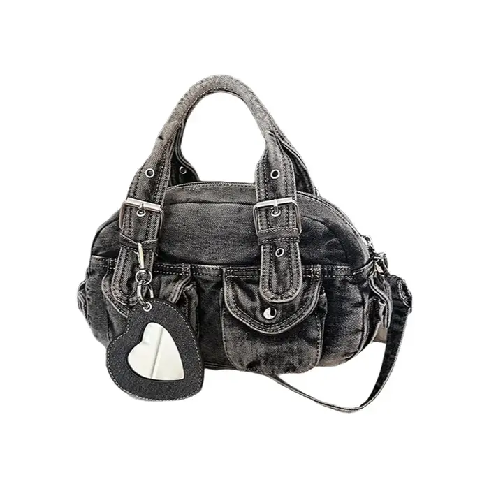 Sac bandoulière en jean délavé rétro pour femme