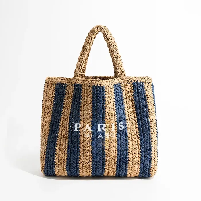 Design de luxe femmes tressé raphia paille Crochet sacs grande capacité fourre-tout décontracté sac à main évider rayé