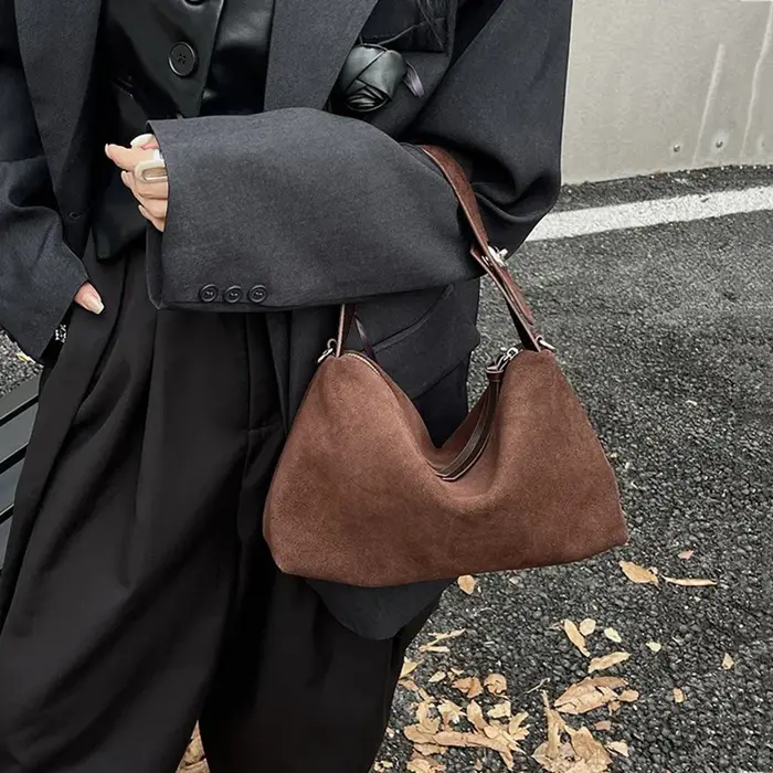 Sac à main rétro en daim pour femmes, sac à main en cuir de vachette conviviale ré pour dames, sac à