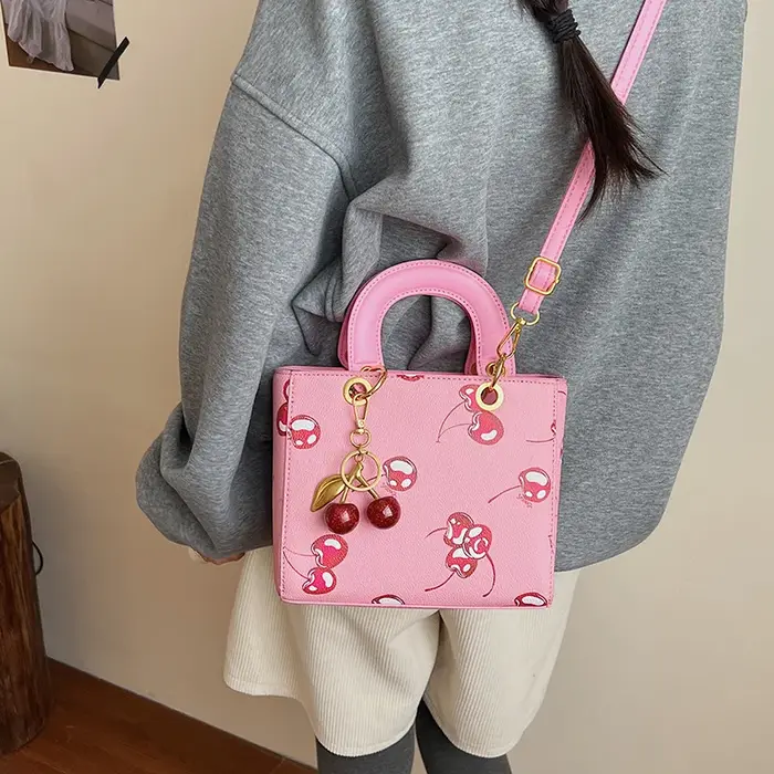Nouveau Sac Bandoulière Portable à Motif Cerise 2026 pour Femme, Sac Fourre-tout et Sac Seau Tendanc