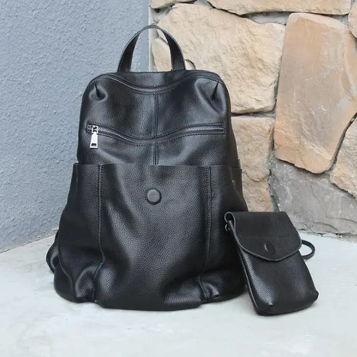 Sac à dos antivol en cuir véritable pour femme, sac à dos de voyage avec sac à main, sacs à dos de s