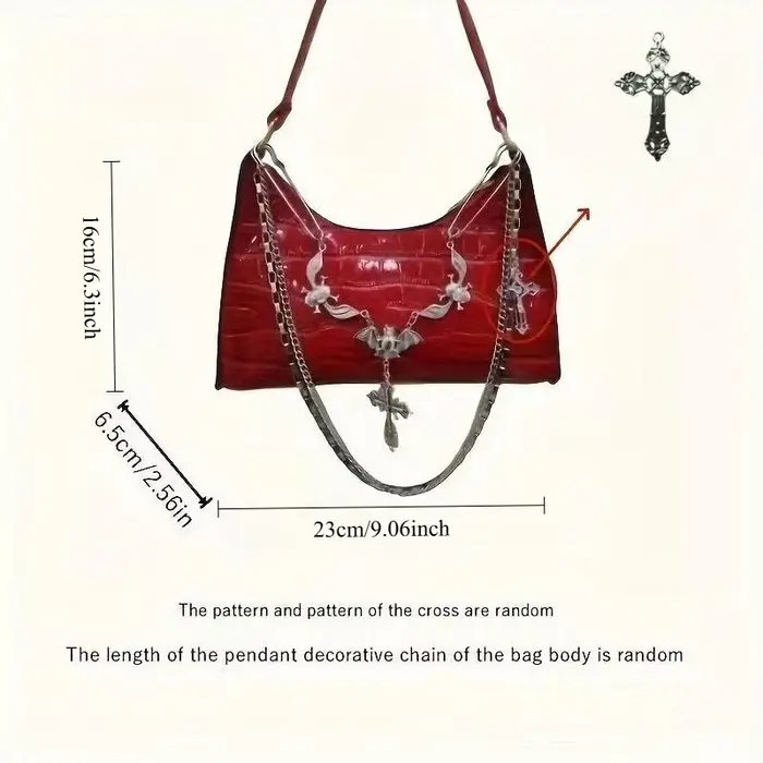 Sac à main gothique Y2K avec chaîne tête de mort et croix - Petit sac à bandoulière en similicuir style punk pour femme