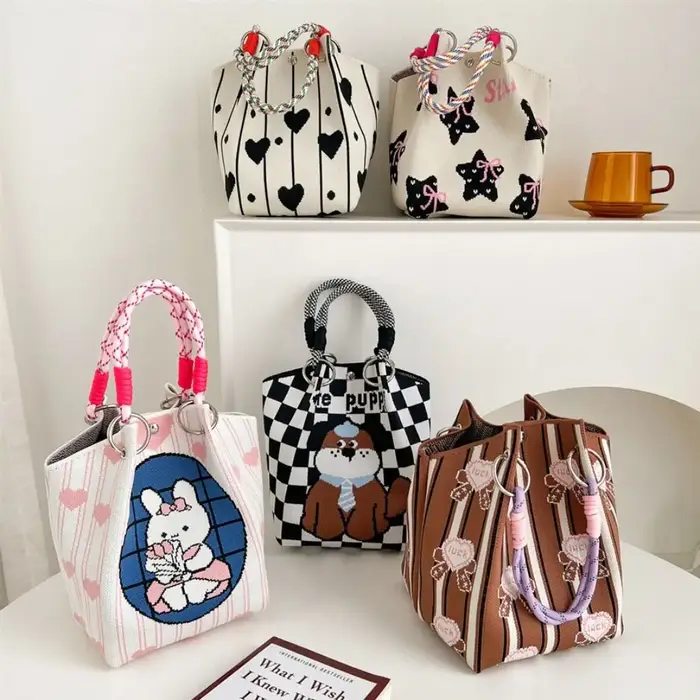 Sac fourre-tout tricoté chat mignon