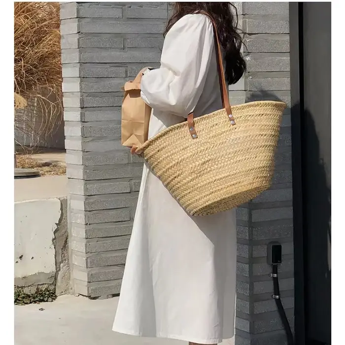 Sac de plage 2026 style français en paille pour femme