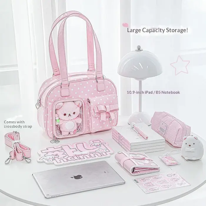 RosyPosy Ita Bag Sac à main rose à pois mignon et féminin, grande capacité pour iPad 10,9 pouces, or