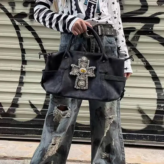 JIAERDI Vintage sous-culture croix fourre-tout sac à bandoulière femmes filles chaudes grande capacité Y2k sac à main dames Harajuku automne portefeuille nouveau