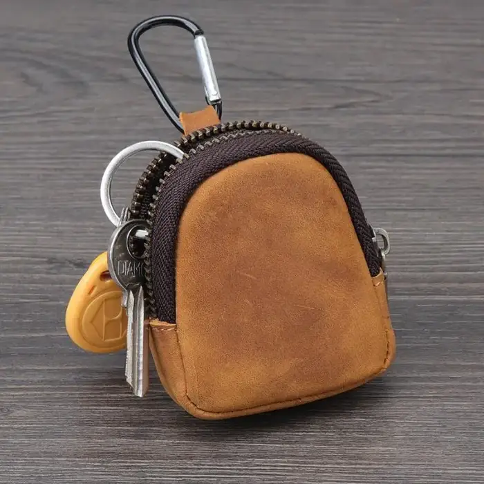 Mini pochette rétro en cuir PU avec fermeture éclair pour pièces de monnaie