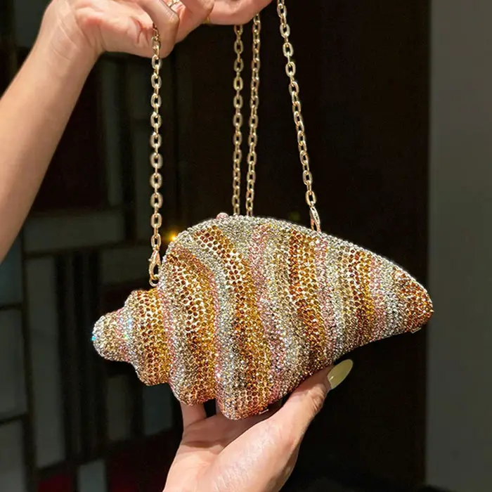 Lady Conch bleu/or cristaux pochette sac à main femme sac de soirée mariage diamant mariée sac à mai