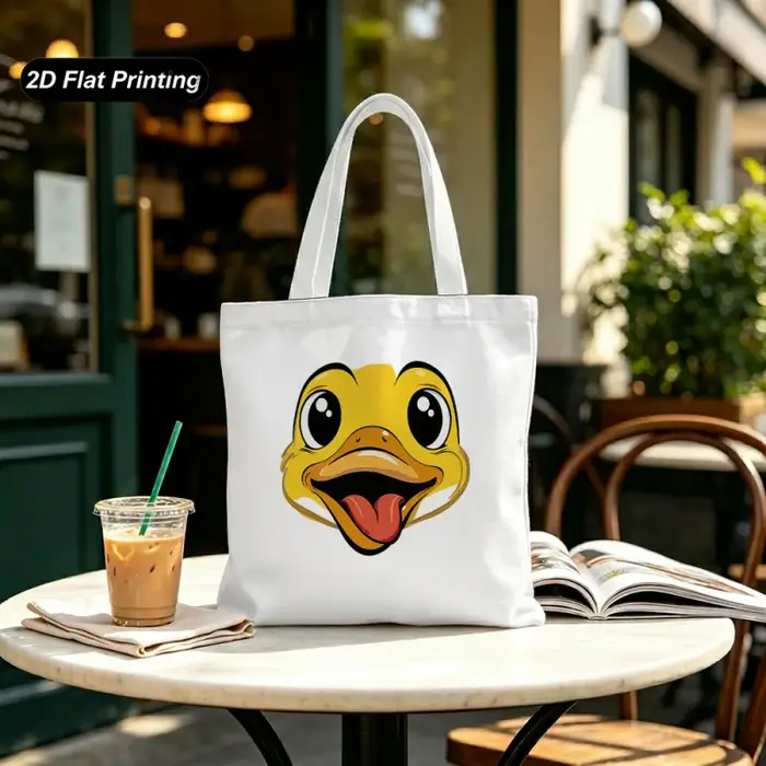 Sac fourre-tout imprimé à plat de grande capacité avec dessin animé du petit canard jaune 2D
