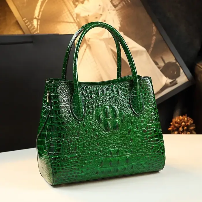Grand sac à main en cuir brillant motif crocodile pour femme, nouveau style 2026, sac bandoulière