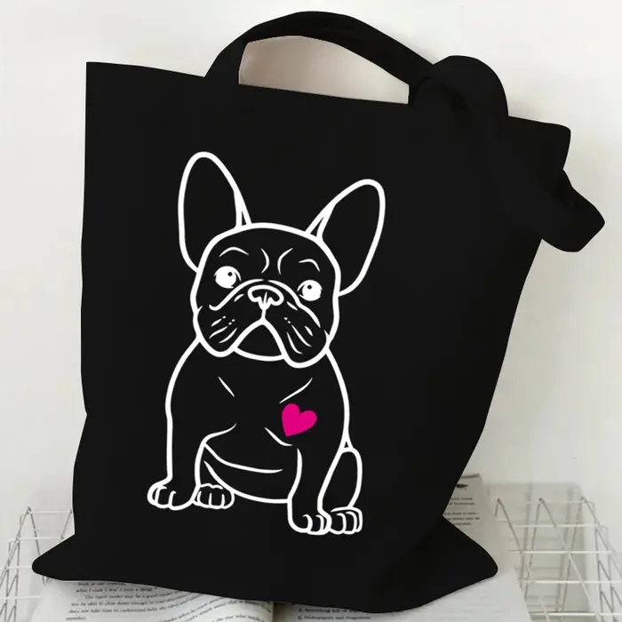 Sacs à main College bouledogue français pour femmes, sac à provisions en toile réutilisable, sac ini