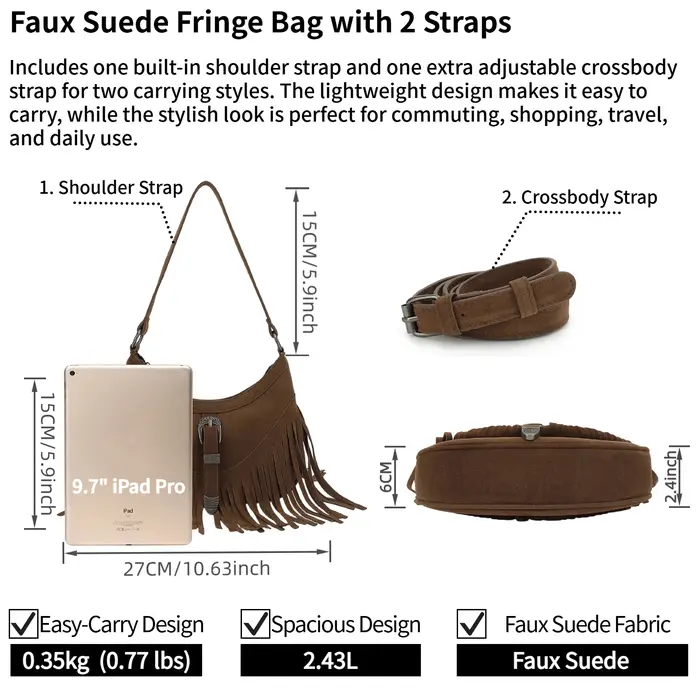 Sac à franges en faux daim pour femmes