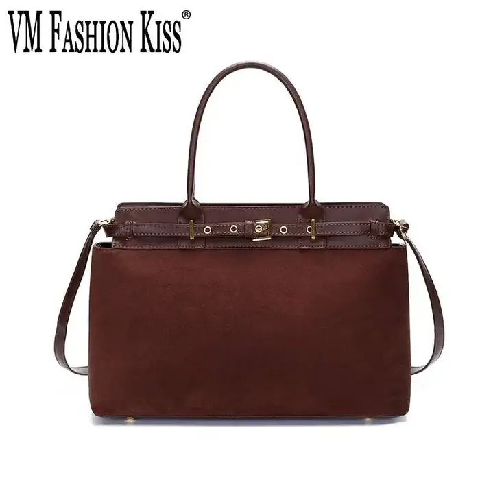 Hiver mat café Camel grand fourre-tout Style russe Faux daim cuir PU femmes sac à main Nubuck banlieue bureau sac à bandoulière