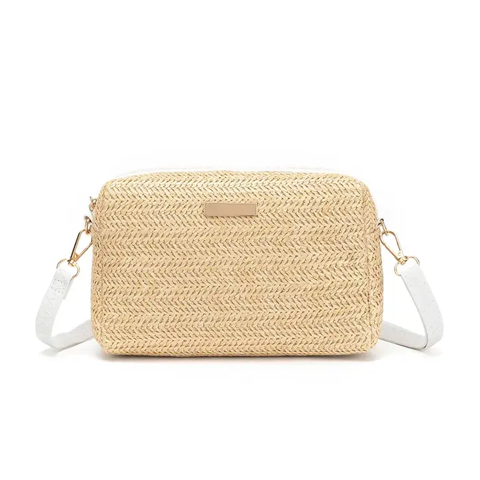 Sac de couleur unie pour femmes, sacoche à bandoulière tissée, sac de plage en paille à la mode, sac