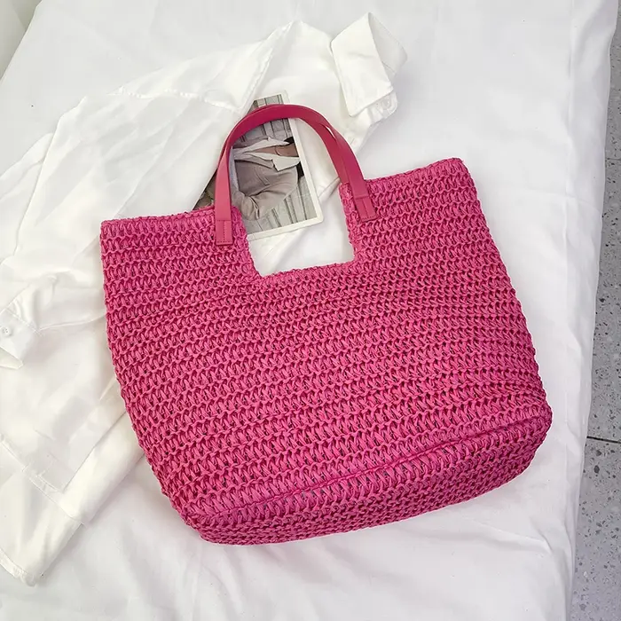 Sac à main en paille pour femmes, sacoche de plage de grande capacité, tissé à la main en rotin, nou