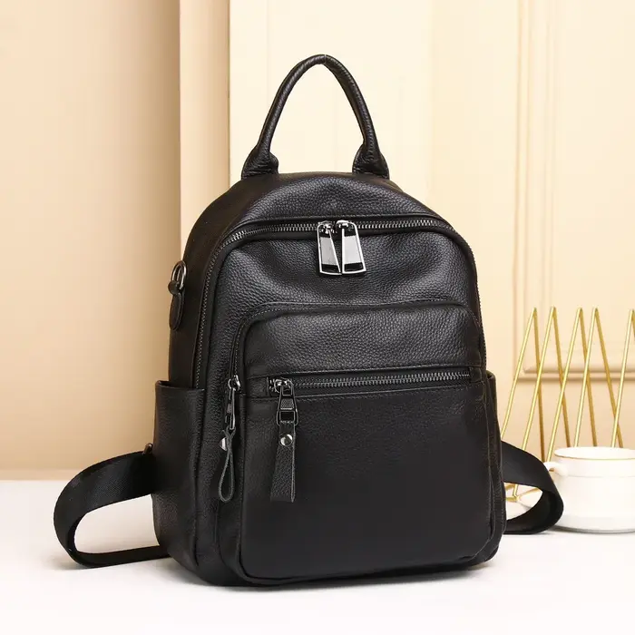 Sac à dos en cuir véritable noir pour femme