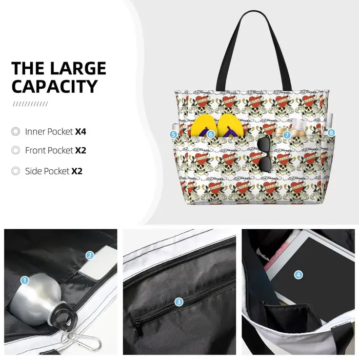 Ed Hardy Love Kills Slowly Beach Tote Bag Sport Gym Yoga Duffle Grand sac fourre-tout pour femme Sac de voyage Sac de fitness