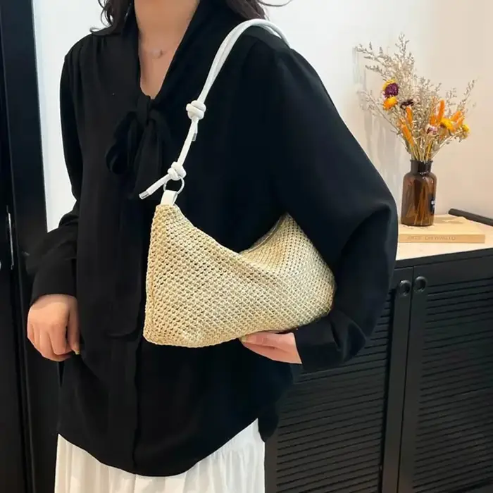 Sac de plage d'été en paille tressé à la main pour femmes et jeunes filles