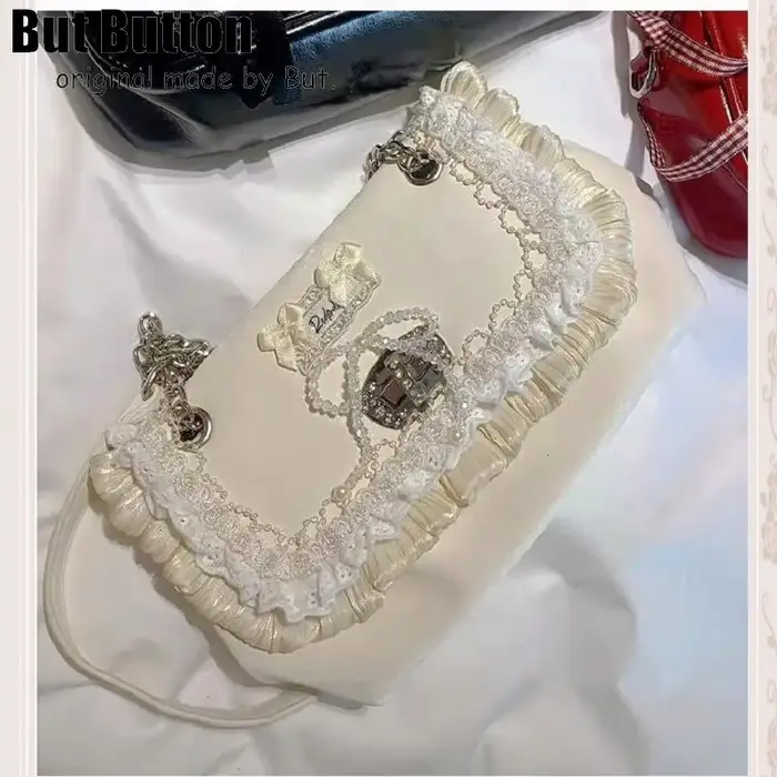 Lolita – sac à main élégant avec nœud en dentelle satinée, Y2K Spice Girl ludique Harajuku pour femm