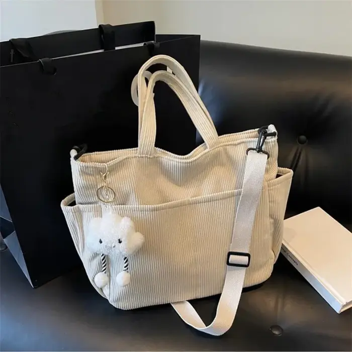 Nouveau sac fourre-tout en velours côtelé avec fermeture à glissière