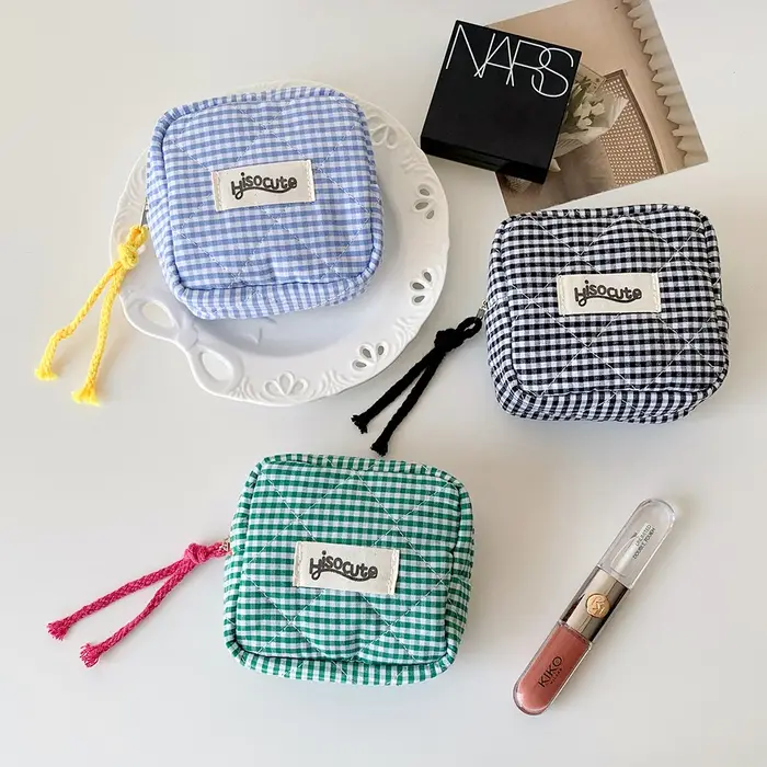 Mini pochette de rouge à lèvres à carreaux Chic avec compartiment