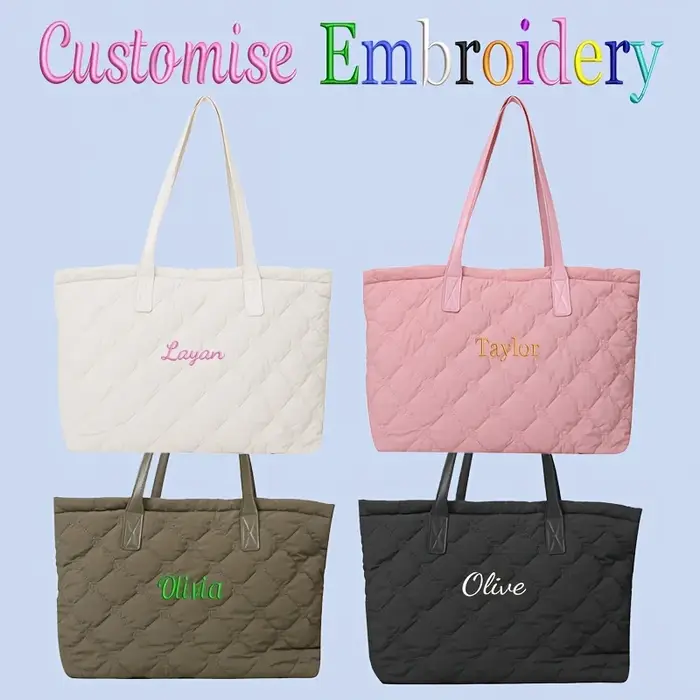 Sac fourre-tout matelassé personnalisé avec broderie pour femme
