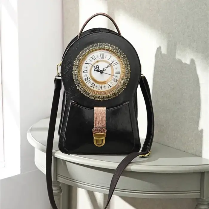 2026 nouveau paquet de réveil créatif sac à dos Simulation montre rétro mode femmes sac à dos sac li