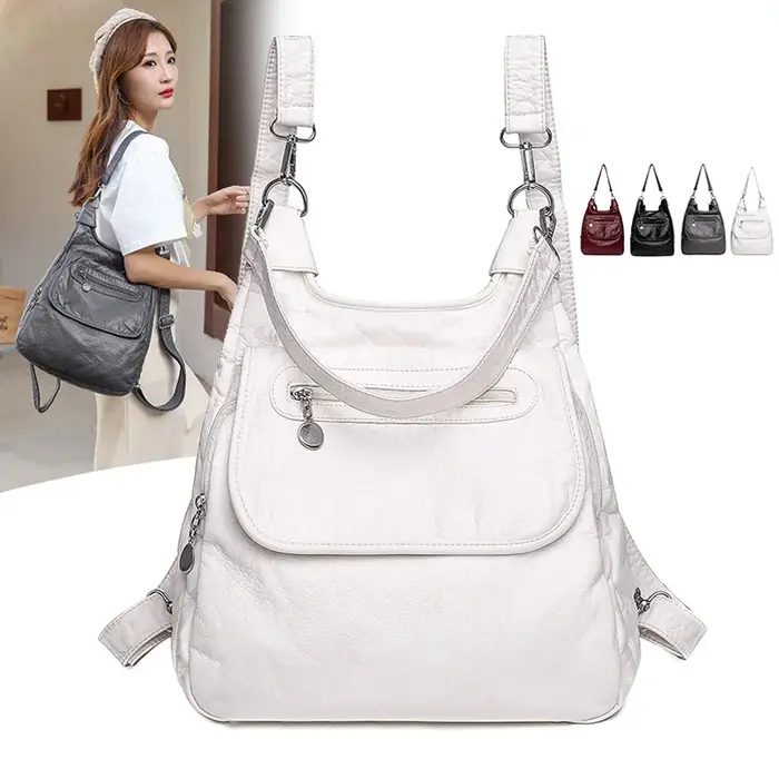 Sacs à dos blancs en cuir PU doux lavé