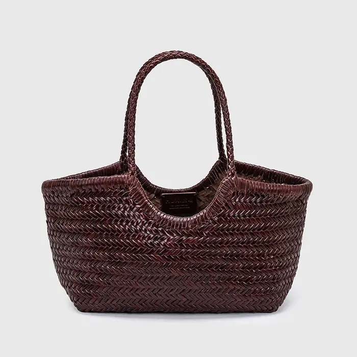 Sac fourre-tout en cuir véritable tressé à la main pour femme