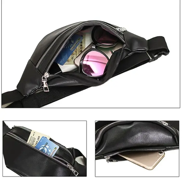 Fanny Packs Sac de taille avec poches zippées Ceinture réglable en cuir PU pour hommes et femmes Voyage de mode