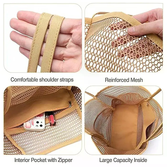 Sac fourre-tout d'été en maille respirante pour femme, sac à bandoulière léger