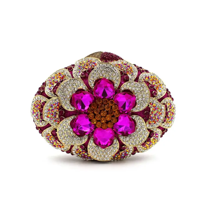 Boutique Fuchsia rose femmes cristal pochette sac à main fleur strass soirée Minaudiere sac mariée fête sac